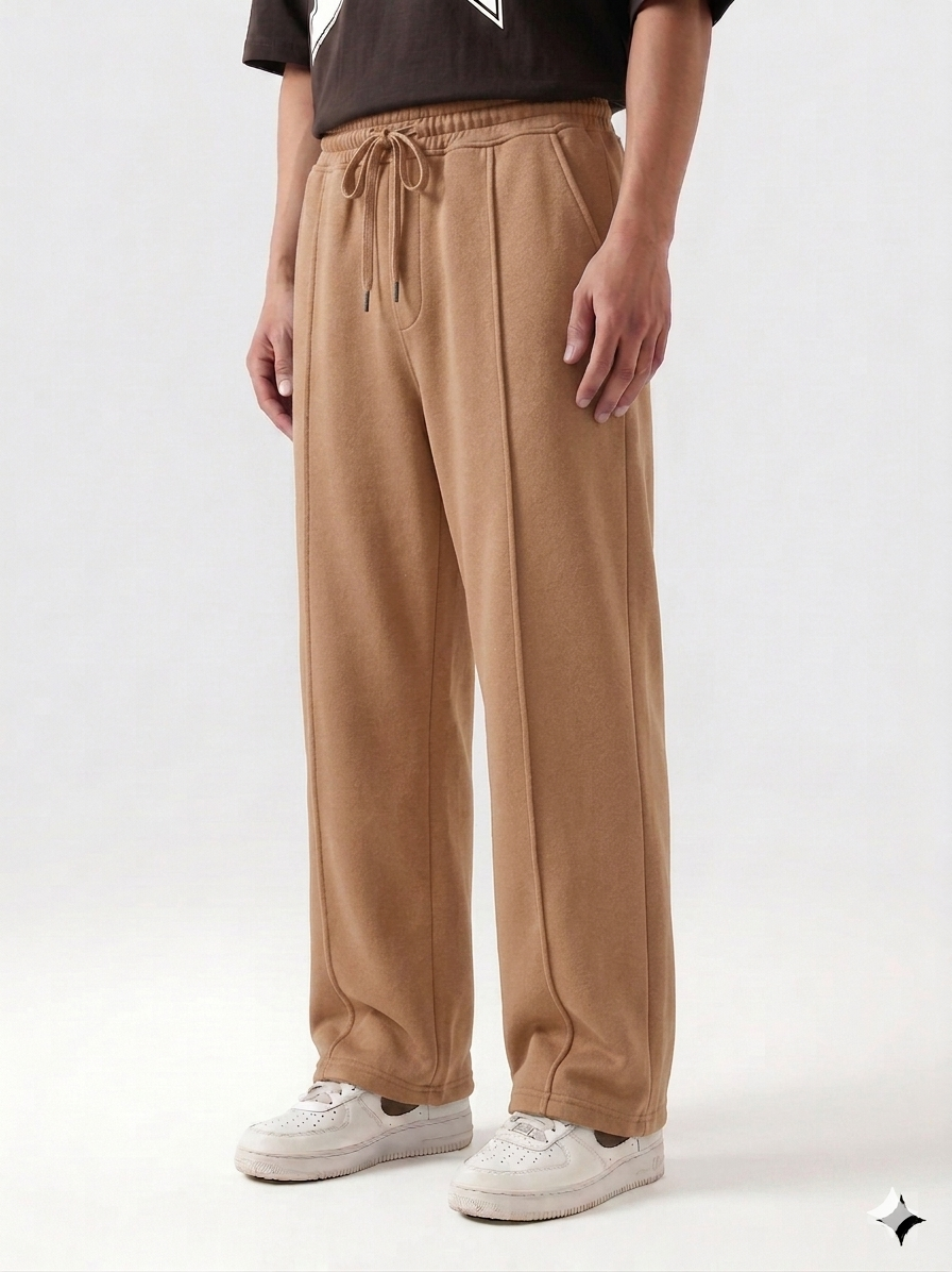 Dark Brown Cotton Jersi Straight Fit Trouser