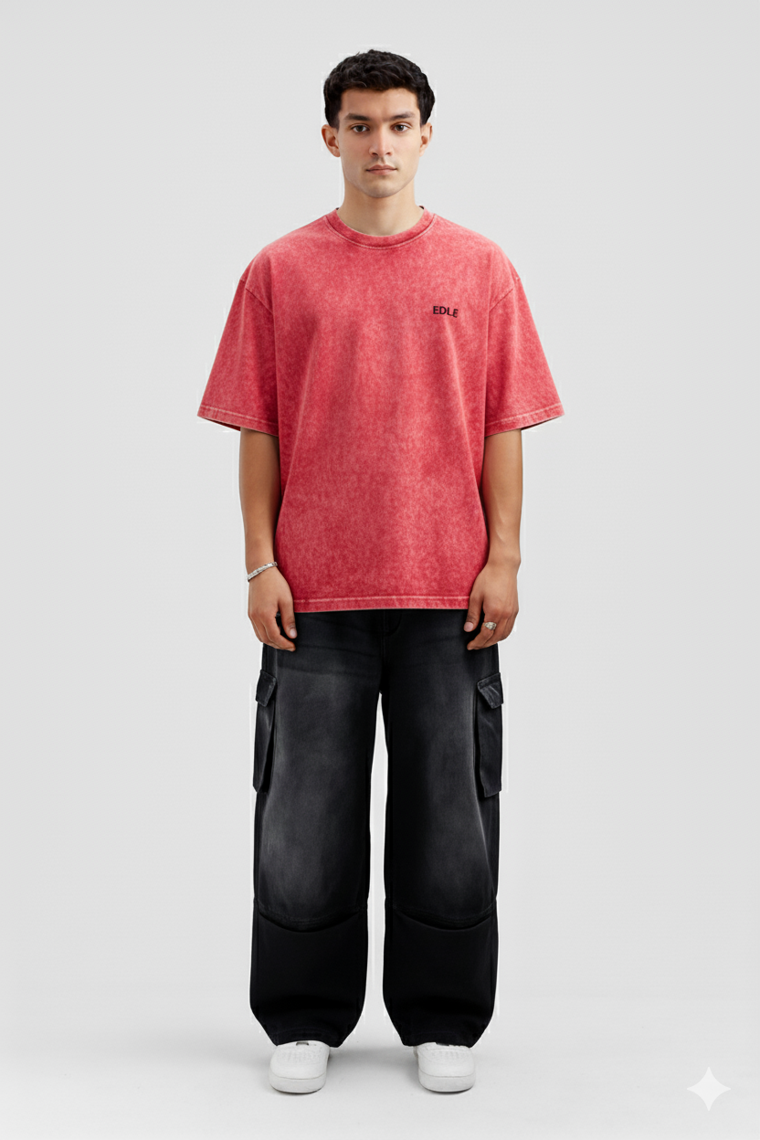 Acid Wash Red Oversized T-shirt