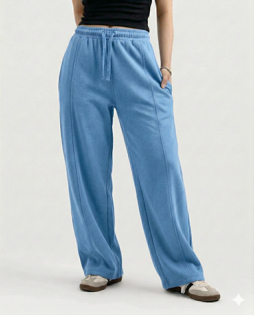 Sky Blue Cotton Jersi Straight Fit Trouser