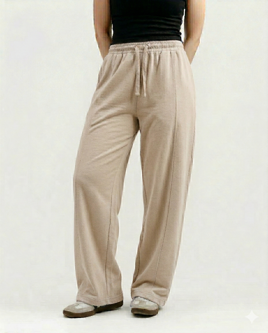 Beige Cotton Jersi Straight Fit Trouser