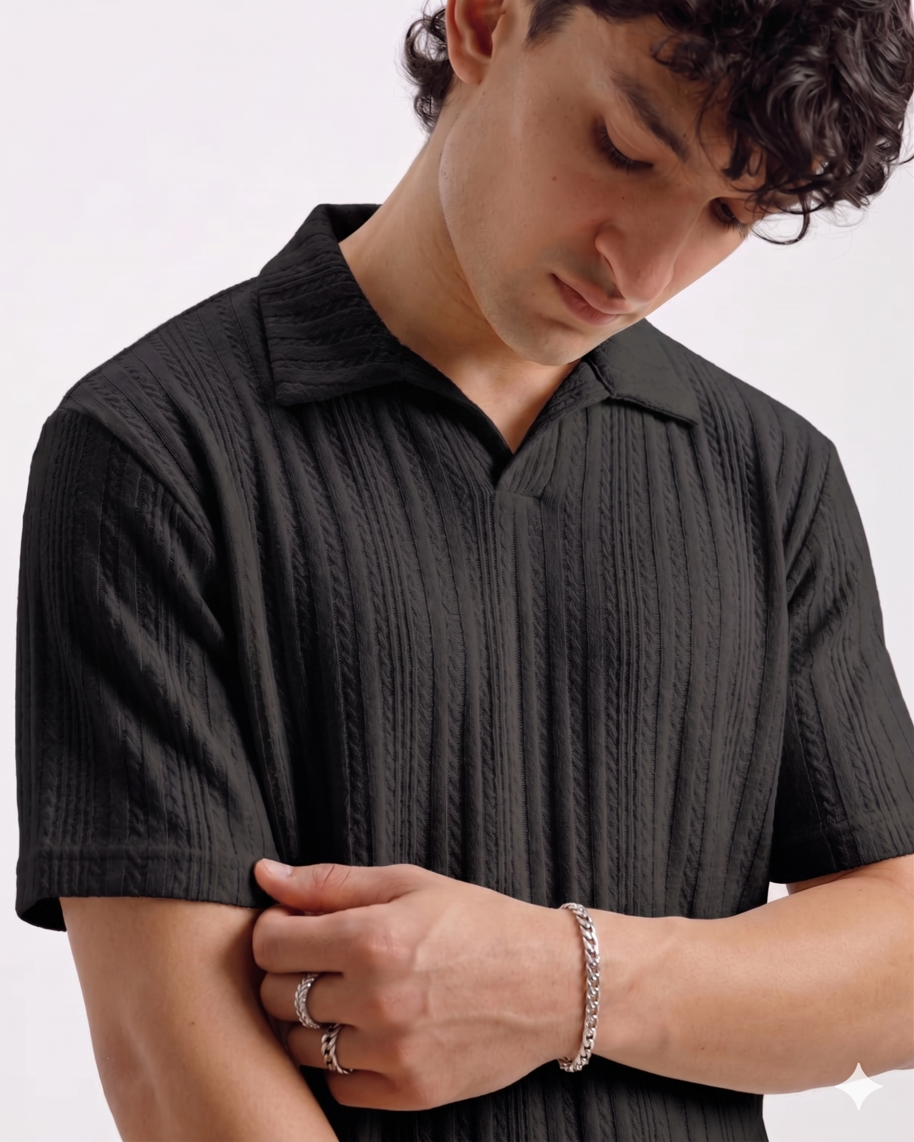 Knitted Black Imported Cotton Polo