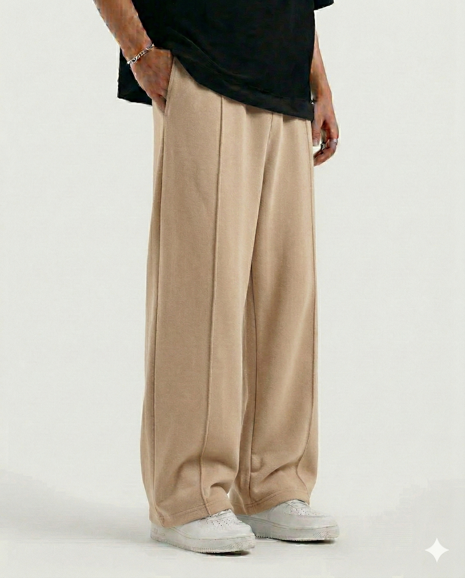 Beige Cotton Jersi Straight Fit Trouser