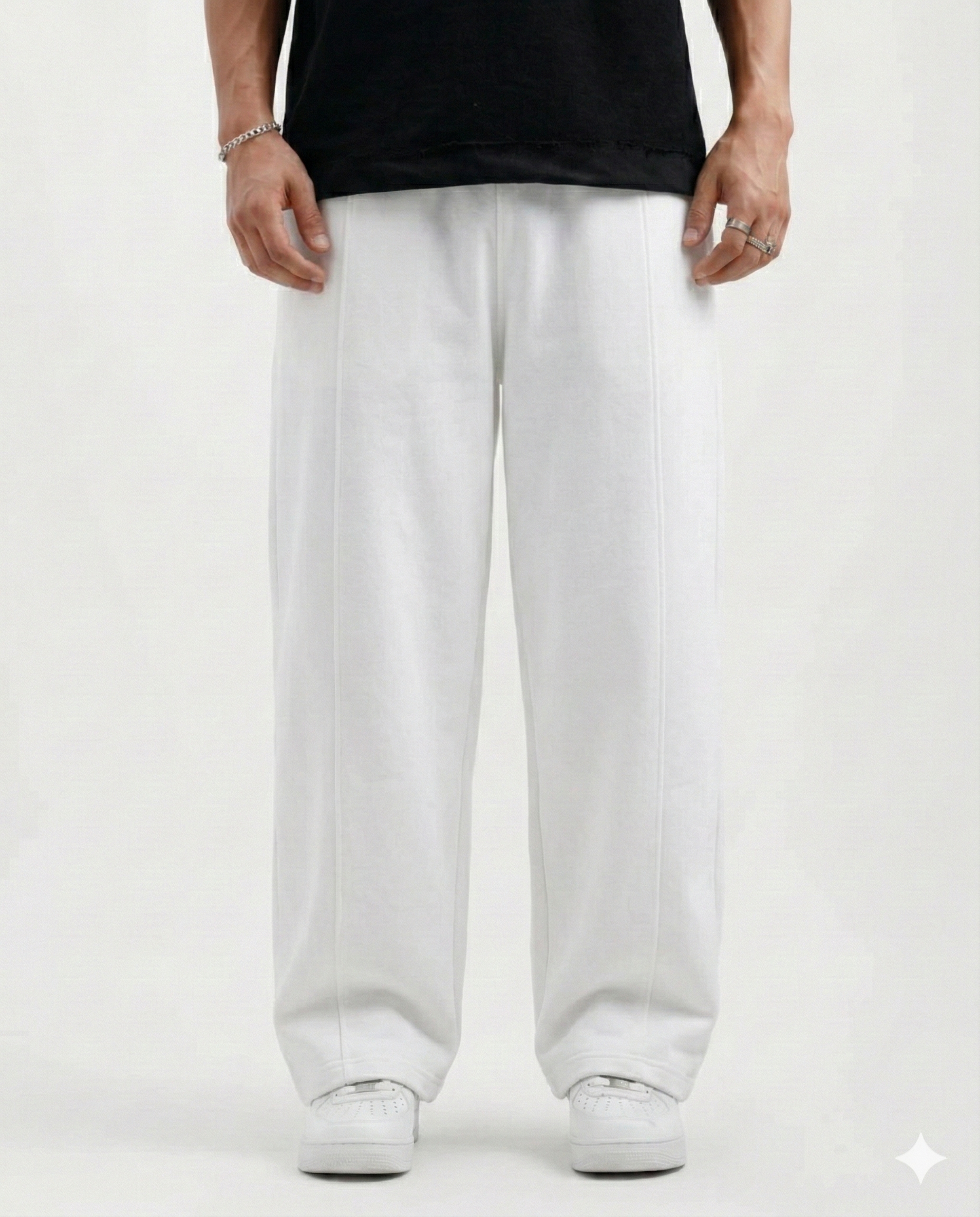 White Cotton Jersi Straight Fit Trouser
