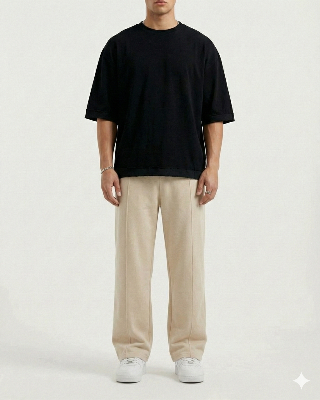Beig Straight Fit Trousers