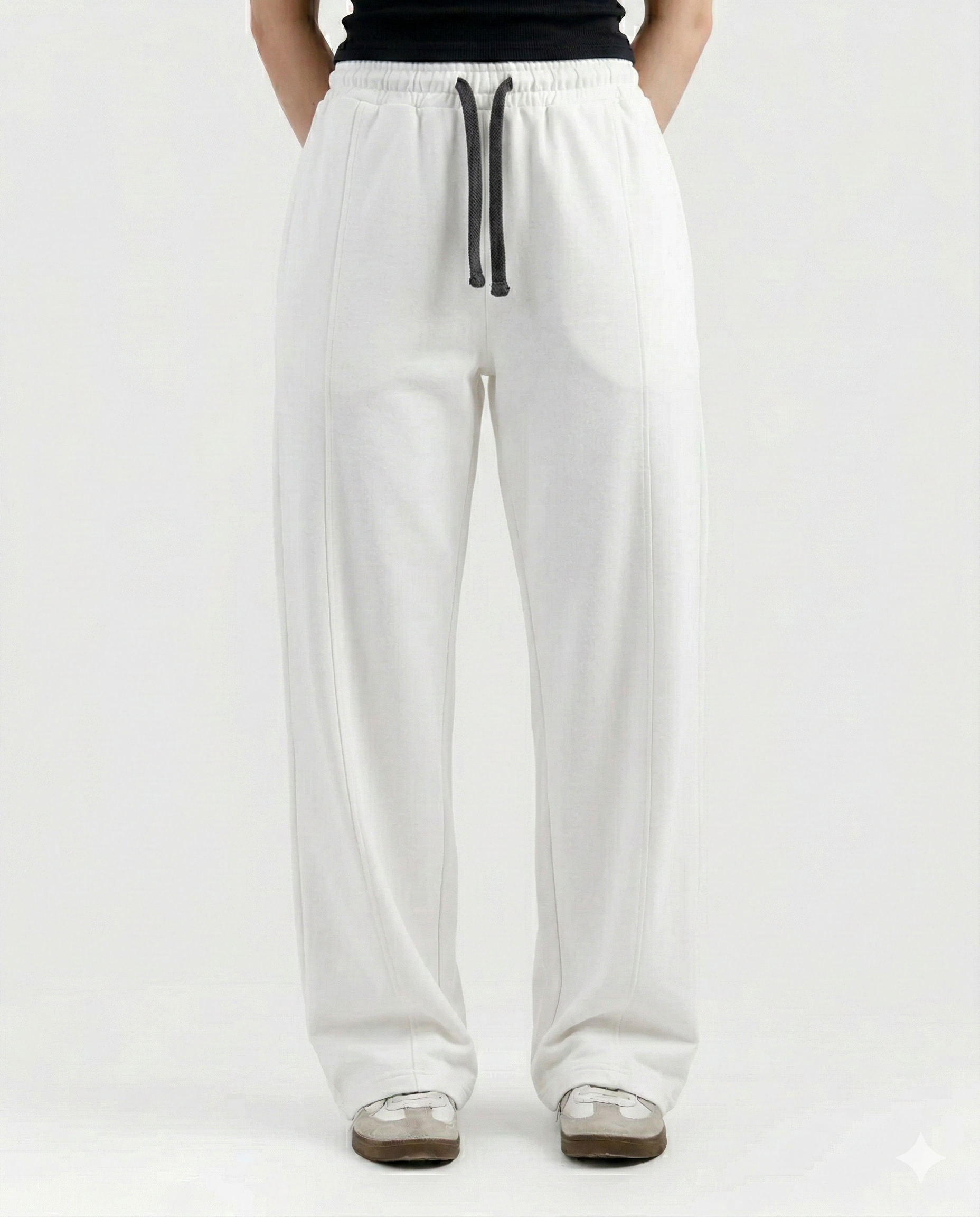 White Cotton Jersi Straight Fit Trouser