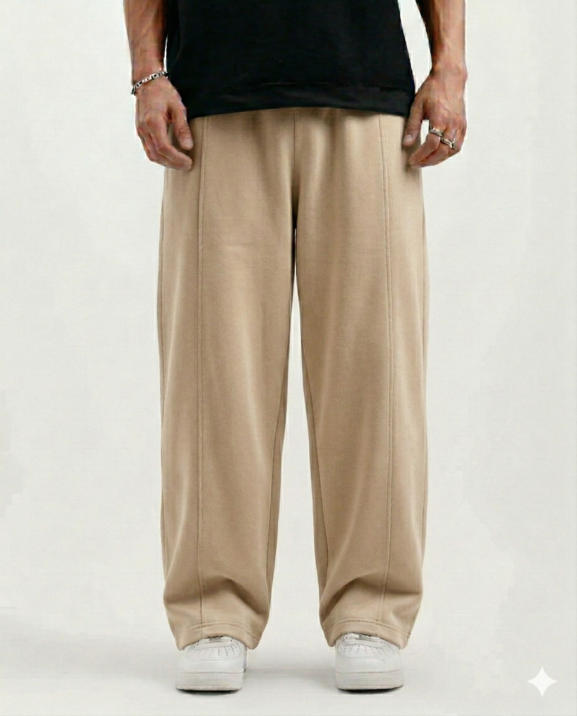 Beige Cotton Jersi Straight Fit Trouser