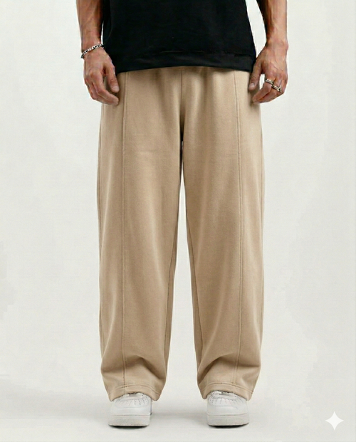 Beige Cotton Jersi Straight Fit Trouser