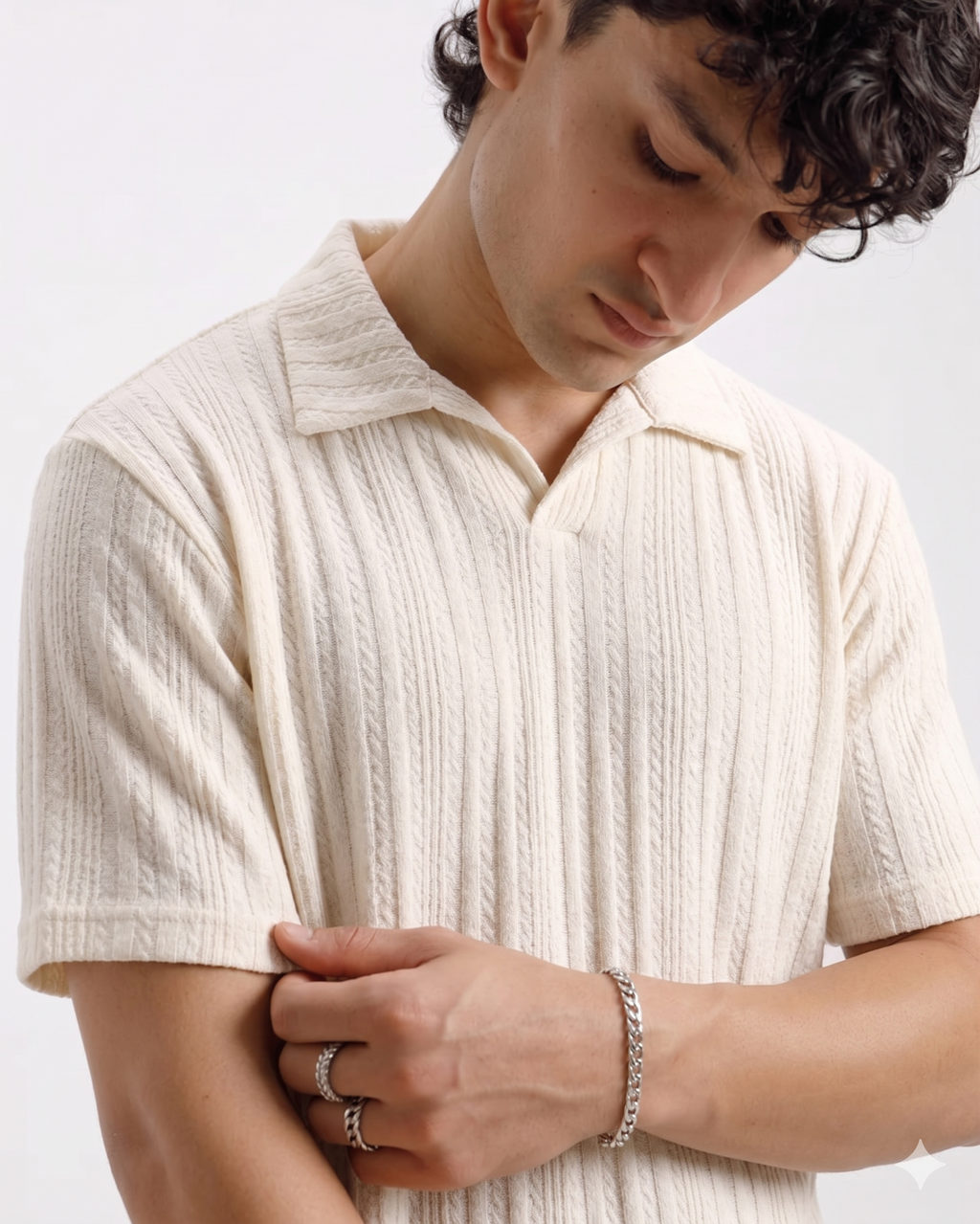 Knitted Cream Imported Cotton Polo
