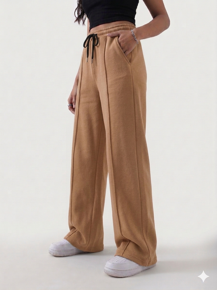 Dark Brown Cotton Jersi Straight Fit Trouser