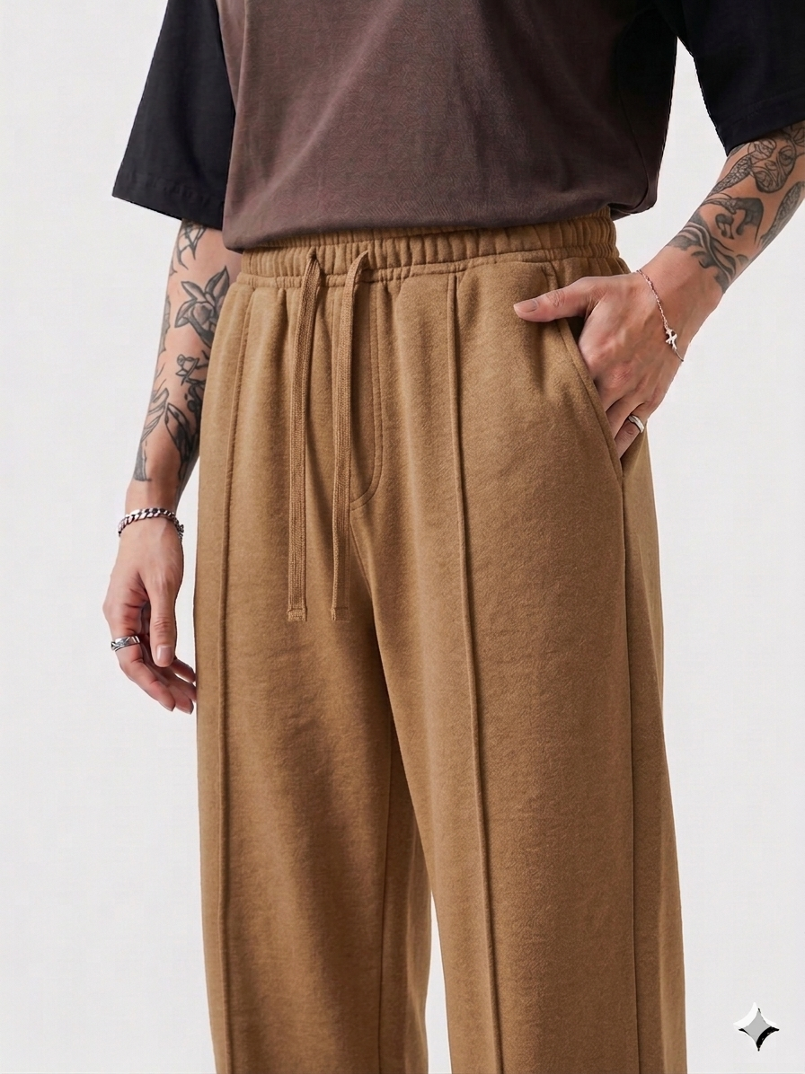 Dark Brown Cotton Jersi Straight Fit Trouser