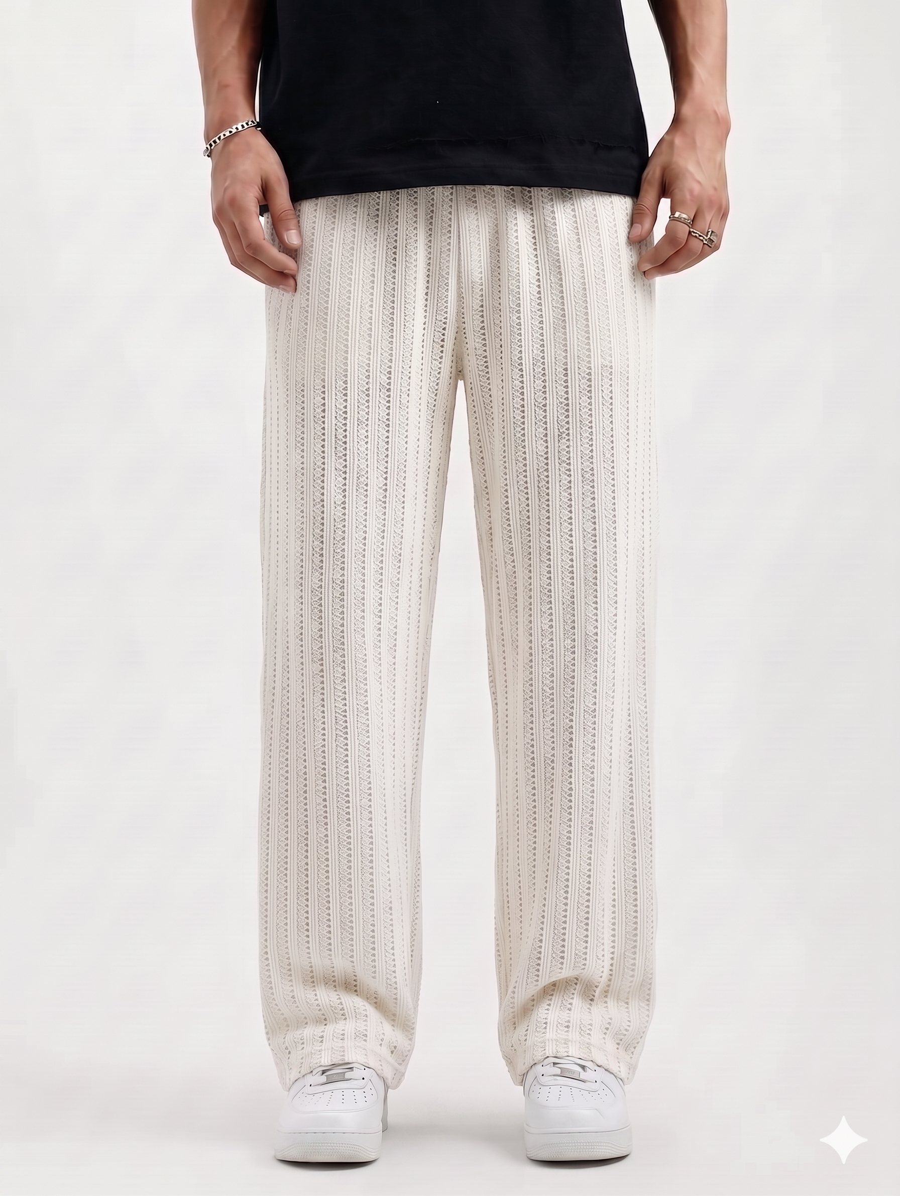 White Knitted Cotton BaggyTrouser