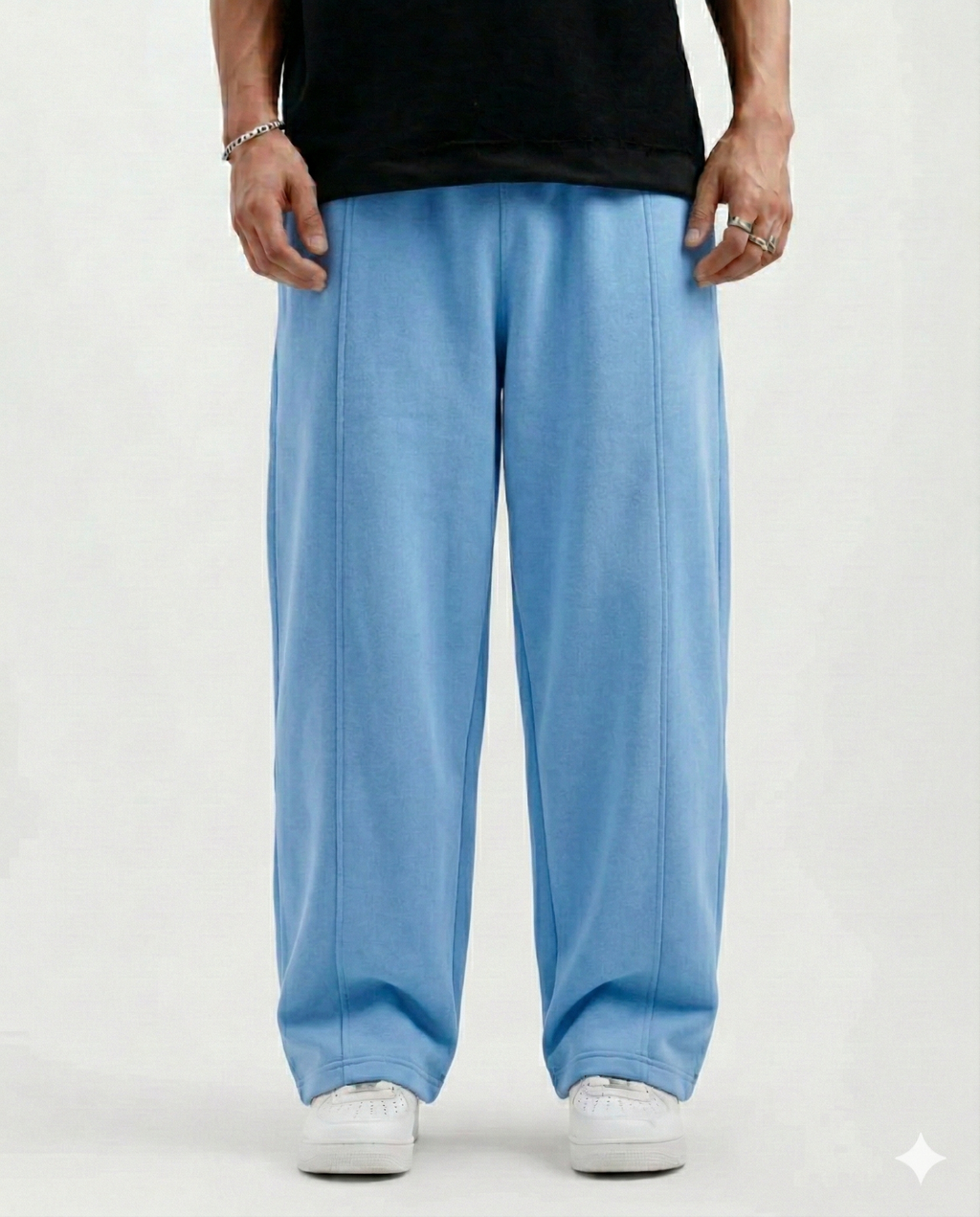 Sky Blue Cotton Jersi Straight Fit Trouser