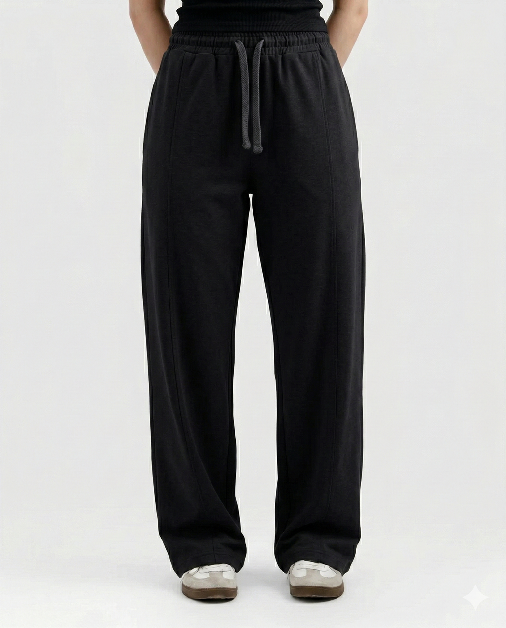 Black Cotton Jersi Straight Fit Trouser