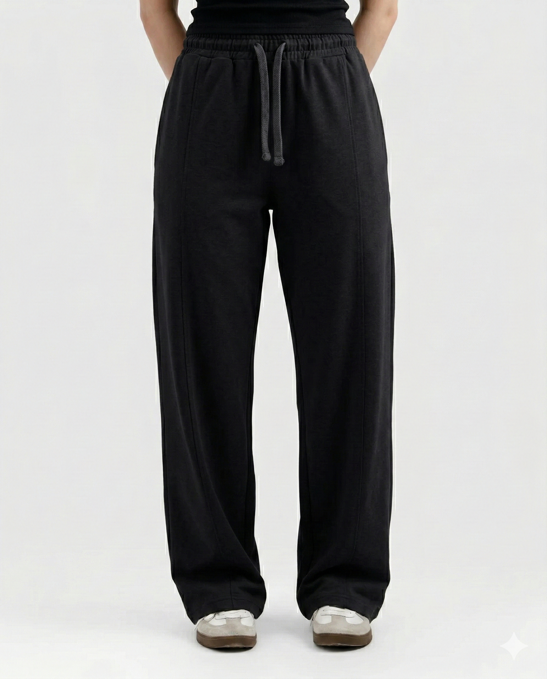 Black Cotton Jersi Straight Fit Trouser