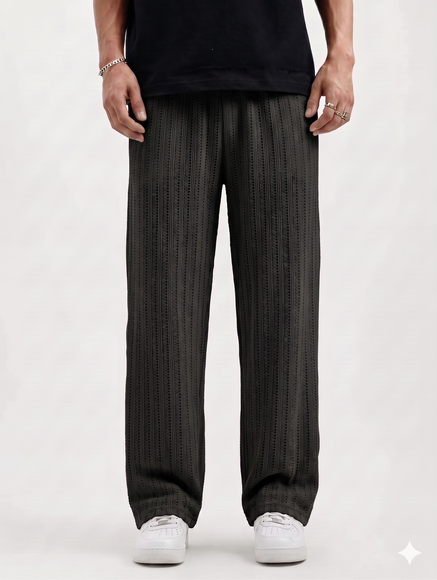Black Knitted Cotton Baggy Trouser