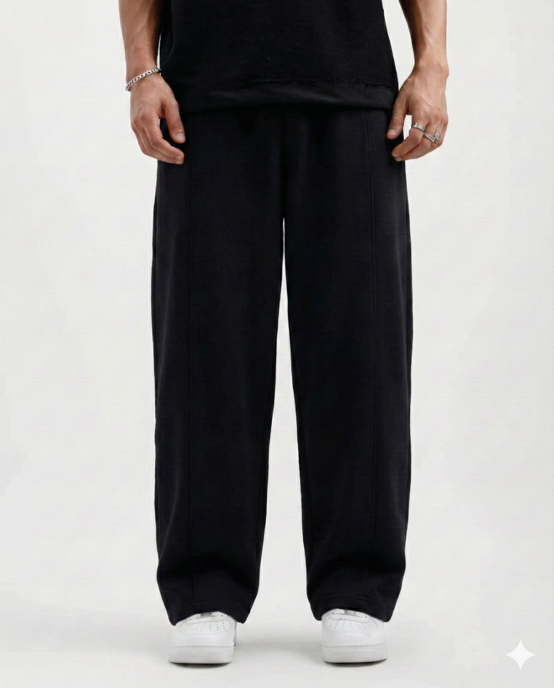 Black Cotton Jersi Straight Fit Trouser