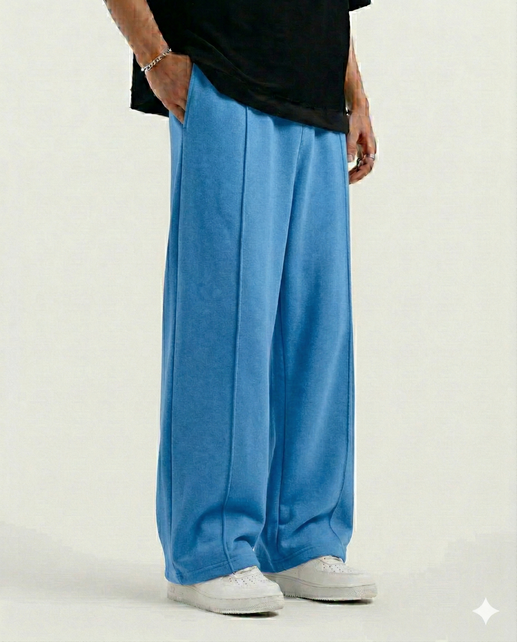 Sky Blue Cotton Jersi Straight Fit Trouser