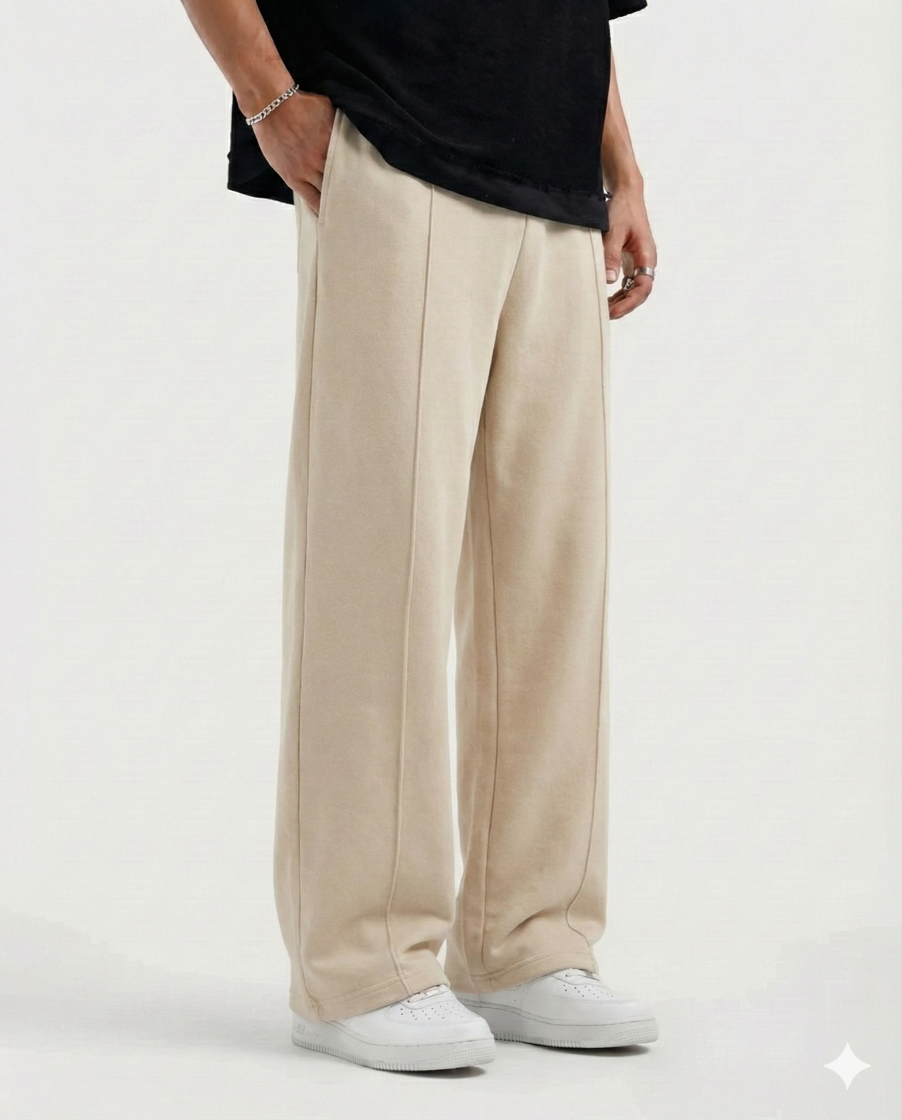 Beig Straight Fit Trousers