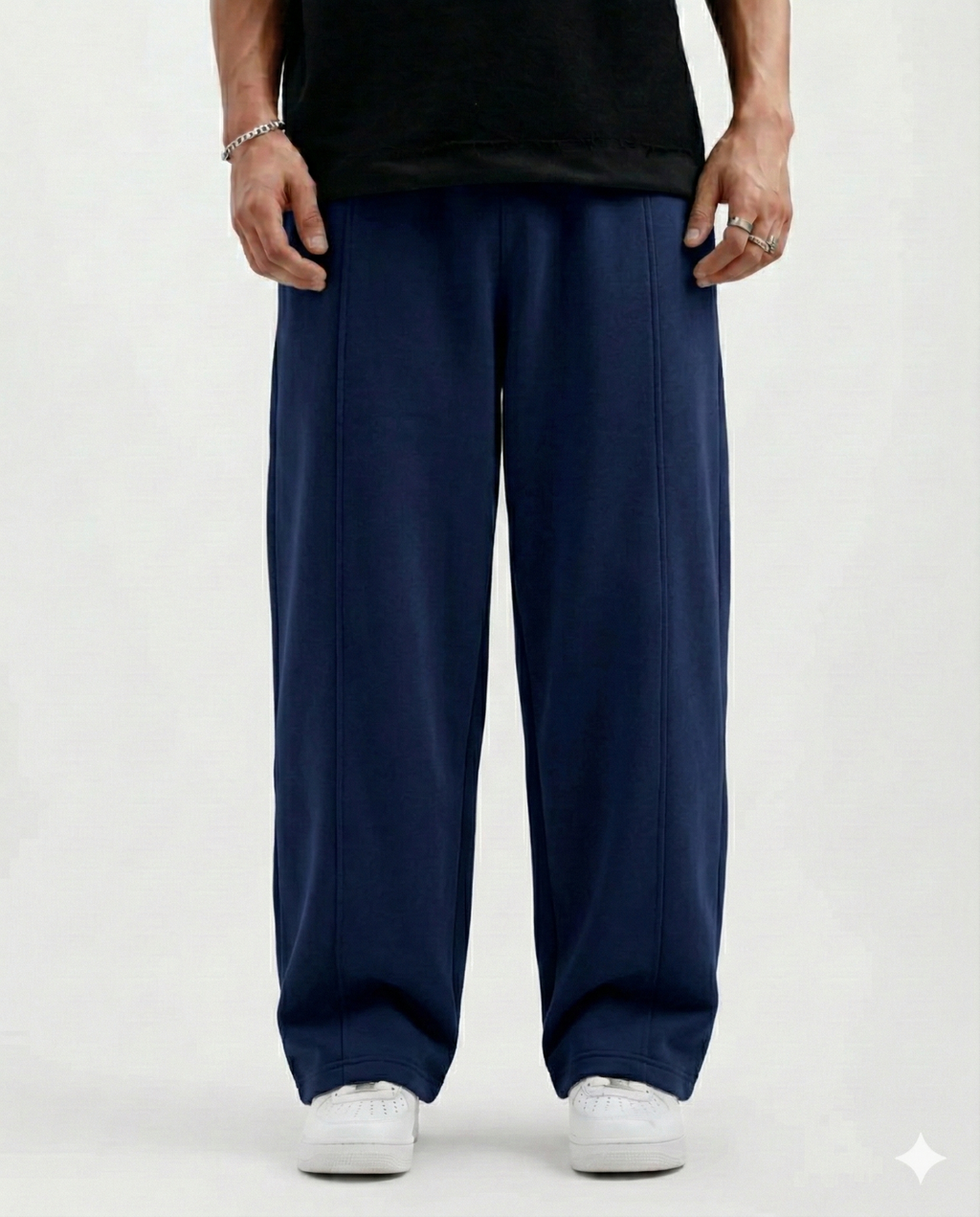 Navy Blue Cotton Jersi Straight Fit Trouser