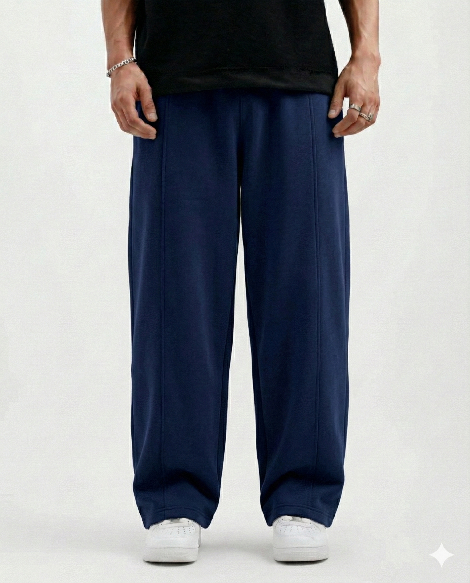 Navy Blue Cotton Jersi Straight Fit Trouser