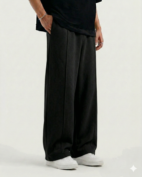 Black Cotton Jersi Straight Fit Trouser