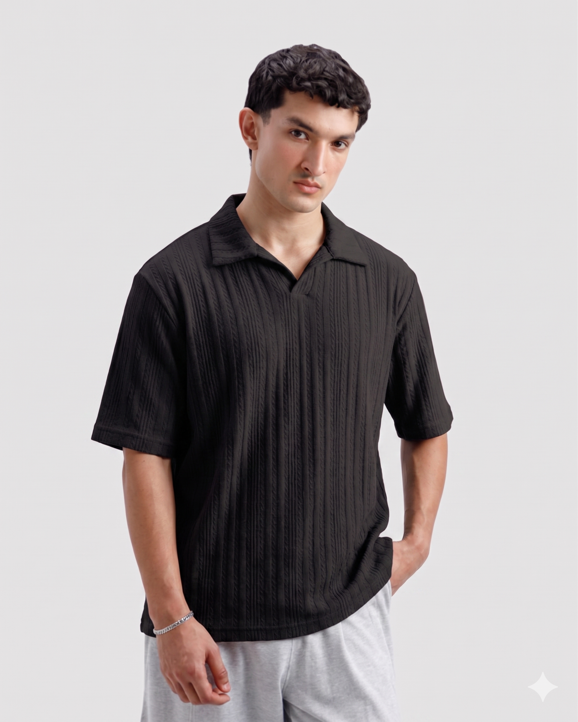 Knitted Black Imported Cotton Polo