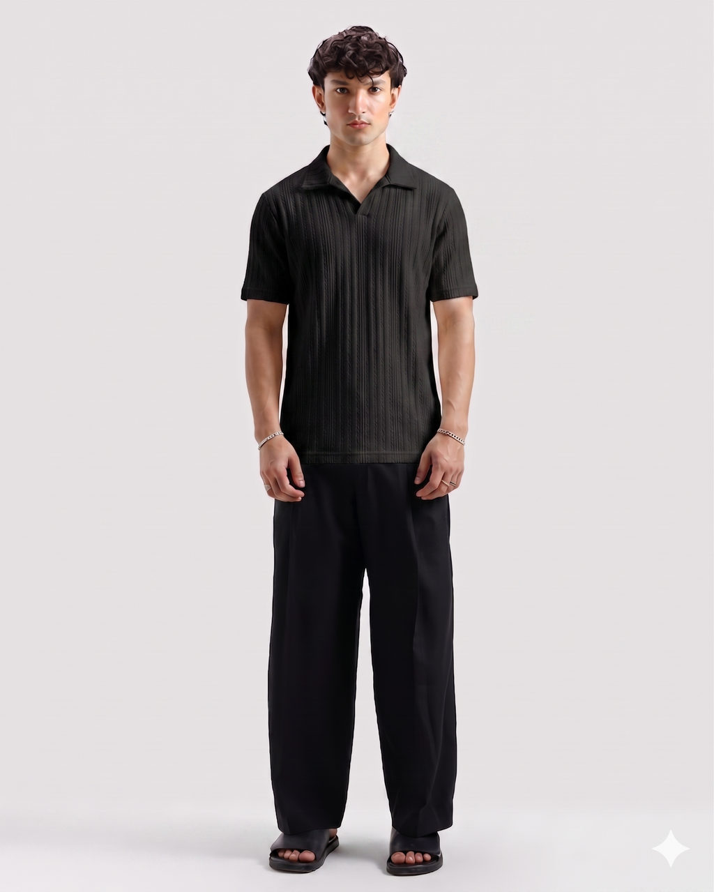 Knitted Black Imported Cotton Polo