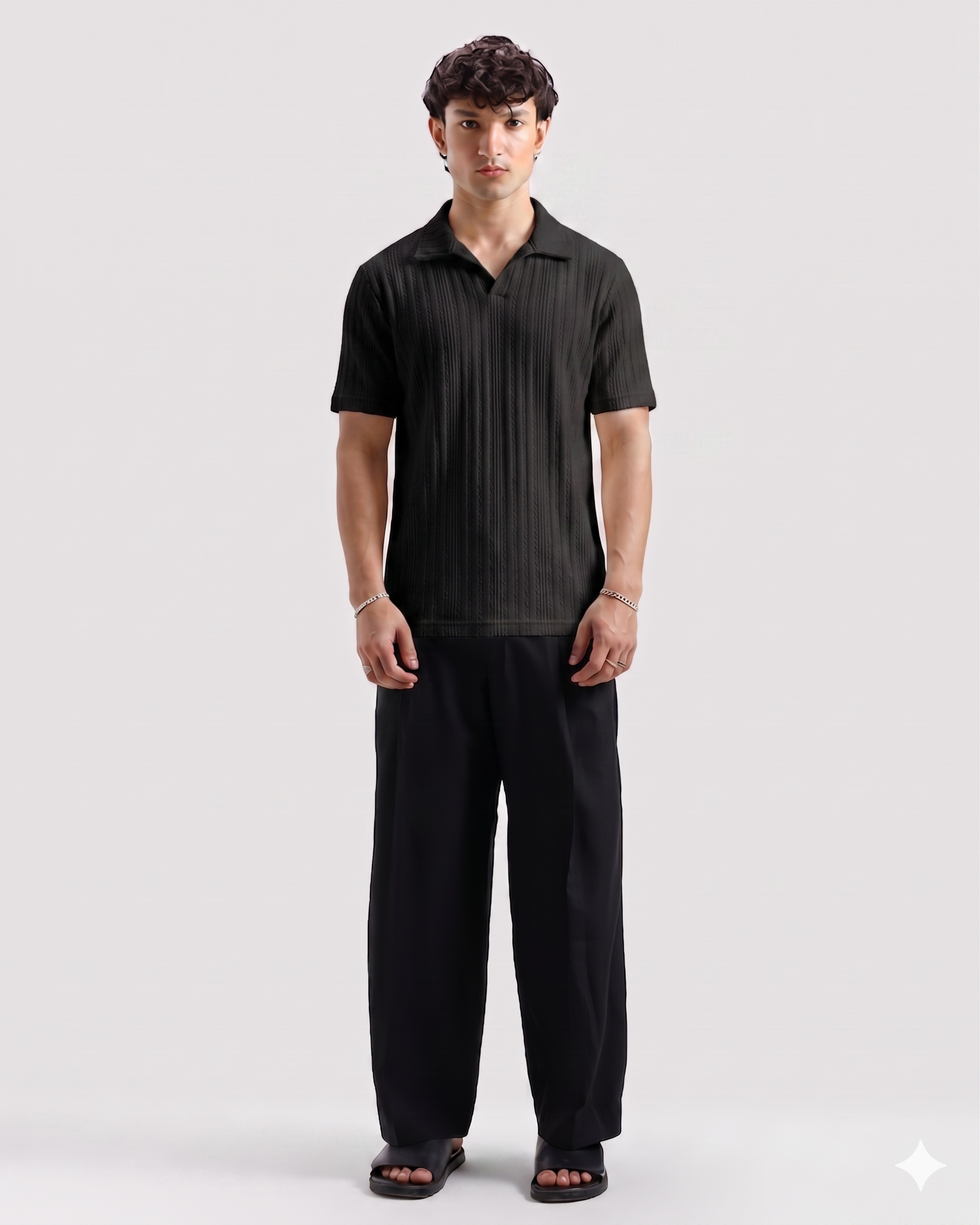 Knitted Black Imported Cotton Polo