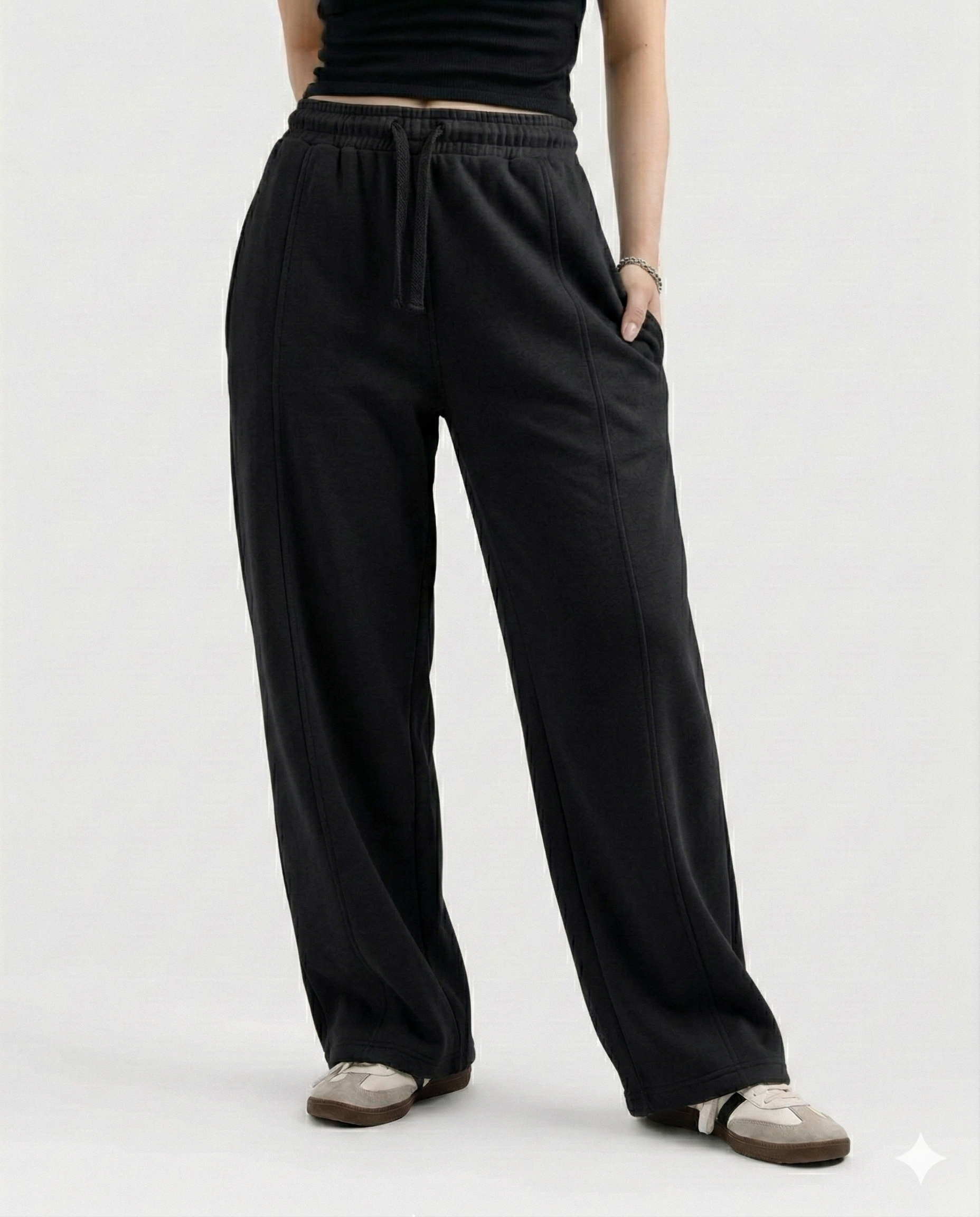 Black Cotton Jersi Straight Fit Trouser