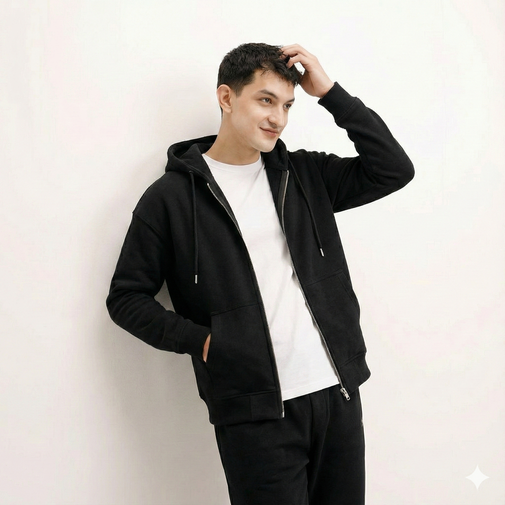 Black Classic Zipper Hoodie