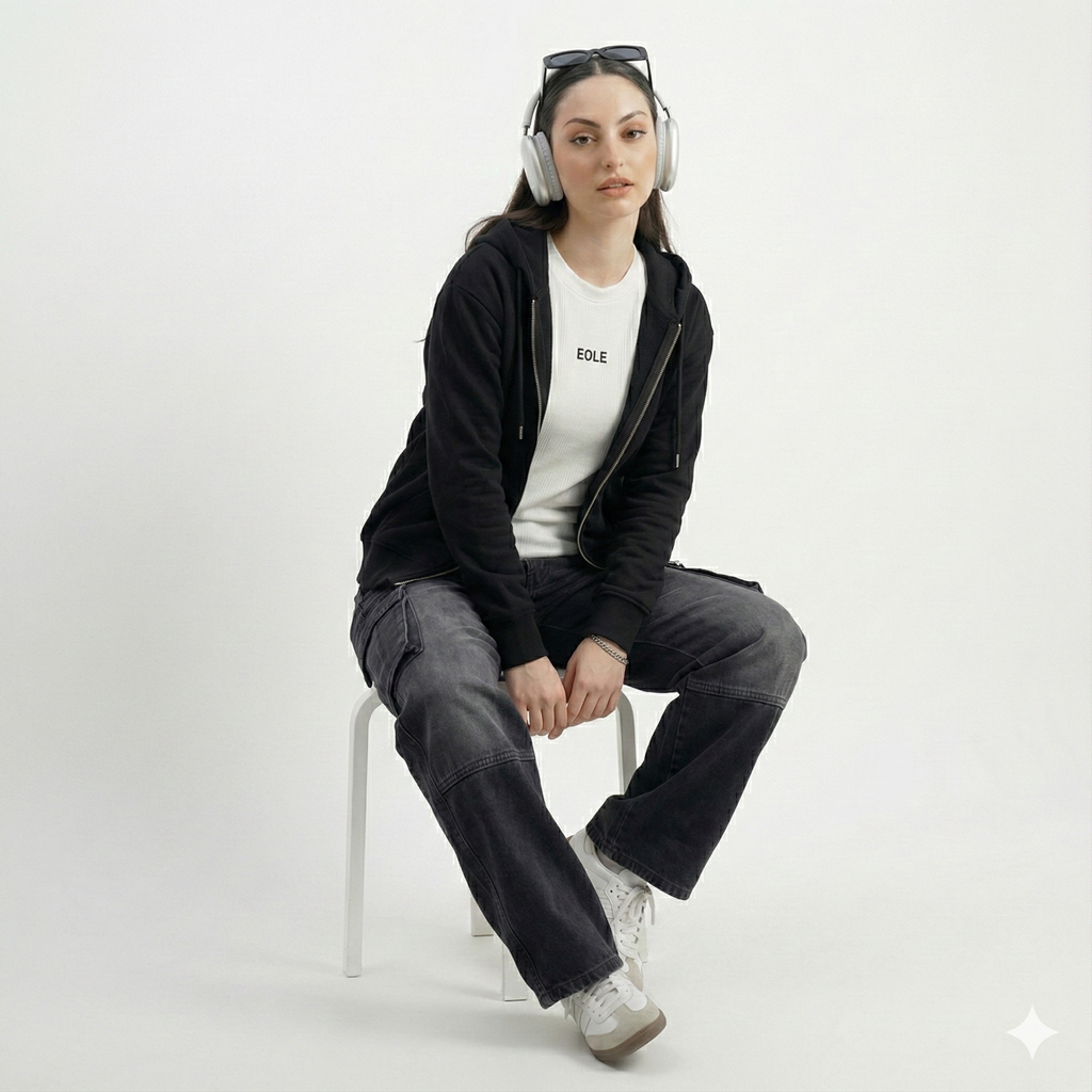 Black Classic Zipper Hoodie