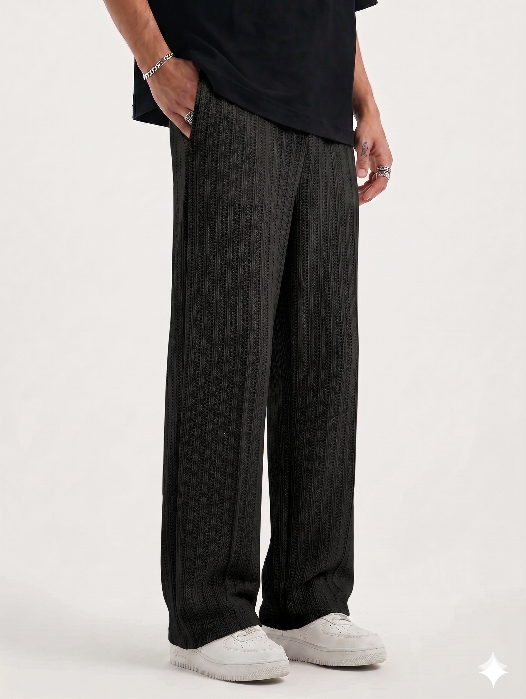 Black Knitted Cotton Baggy Trouser