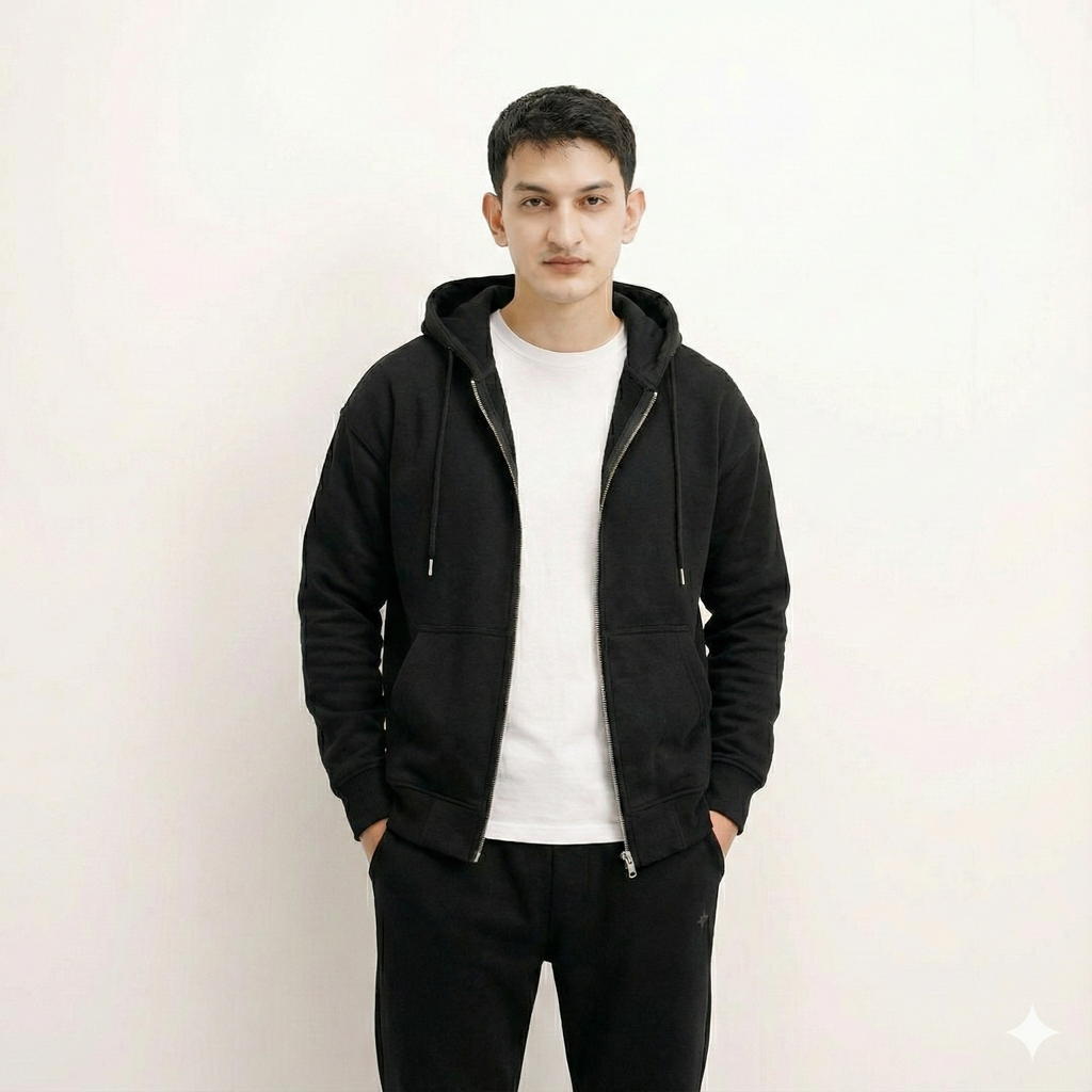 Black Classic Zipper Hoodie