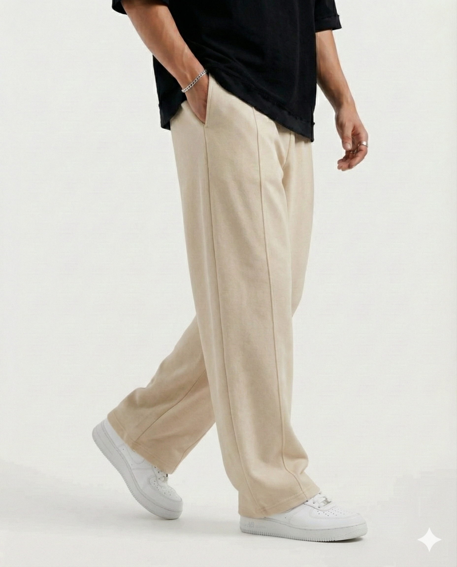 Beig Straight Fit Trousers