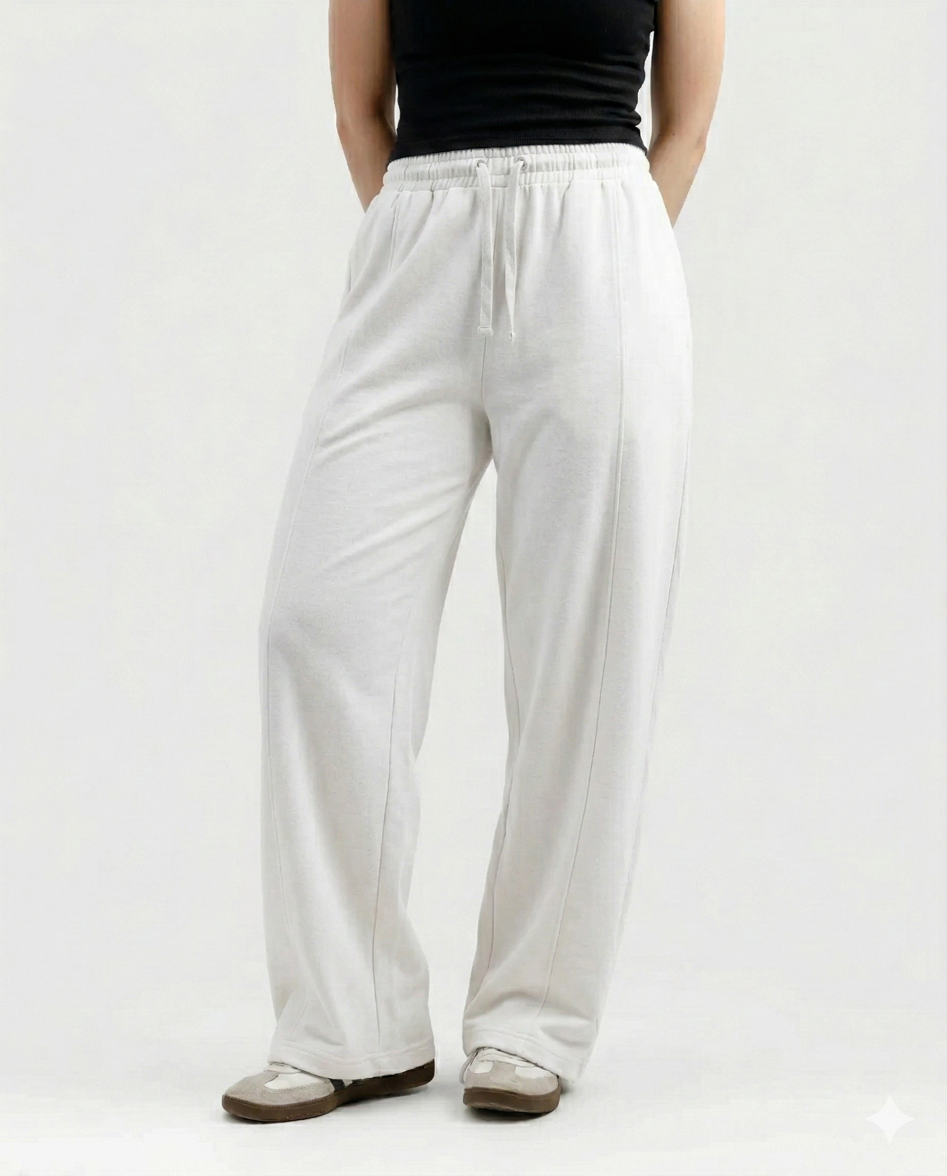 White Cotton Jersi Straight Fit Trouser