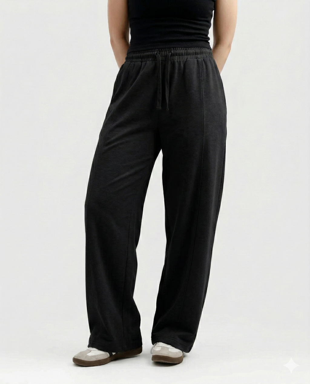 Black Cotton Jersi Straight Fit Trouser