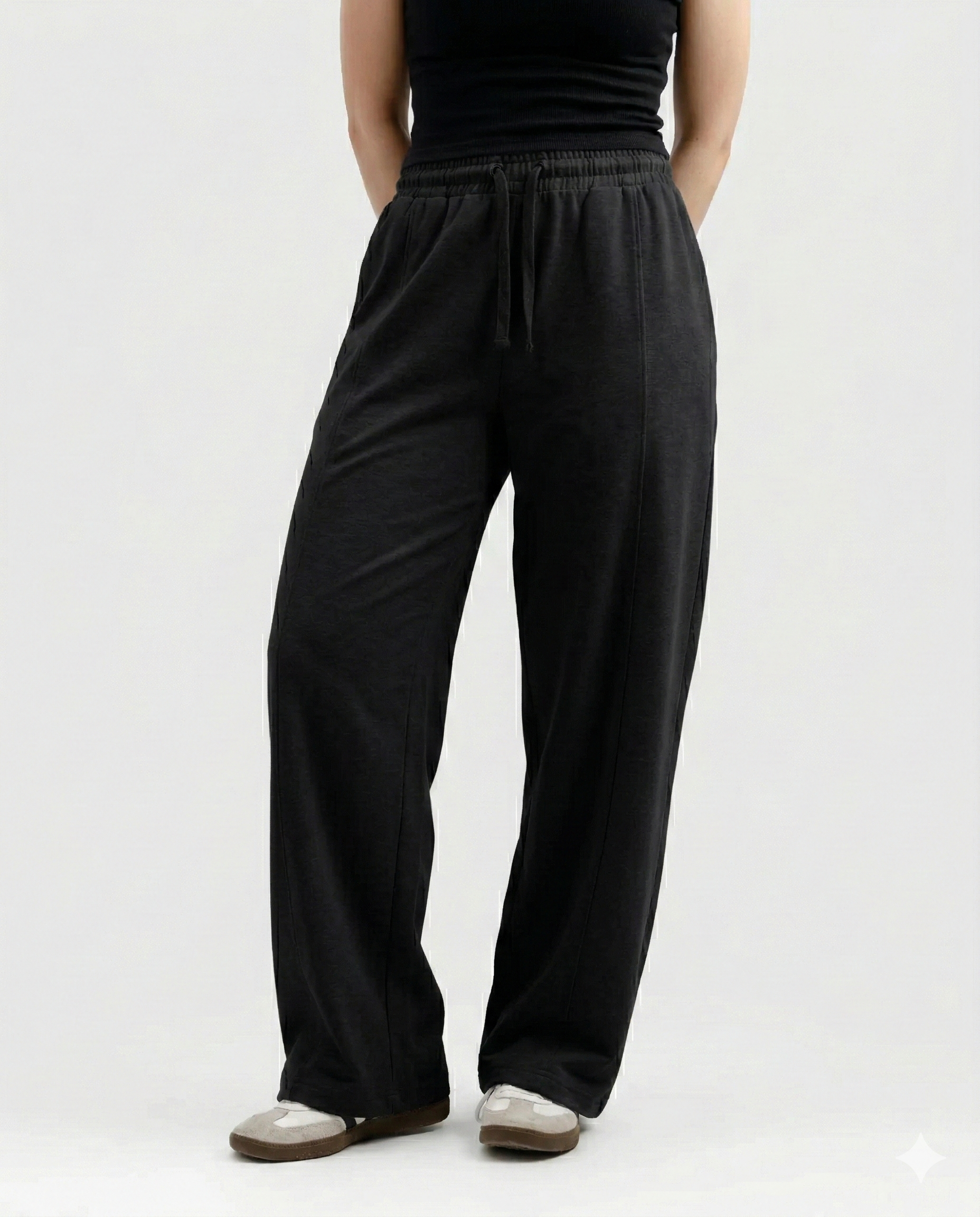 Black Cotton Jersi Straight Fit Trouser