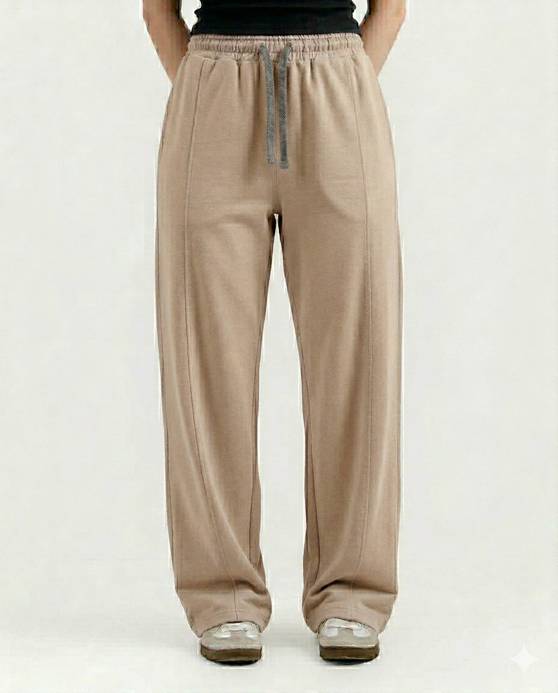 Beige Cotton Jersi Straight Fit Trouser