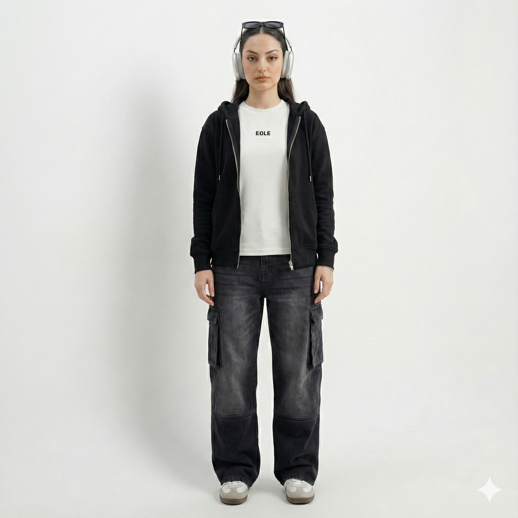 Black Classic Zipper Hoodie